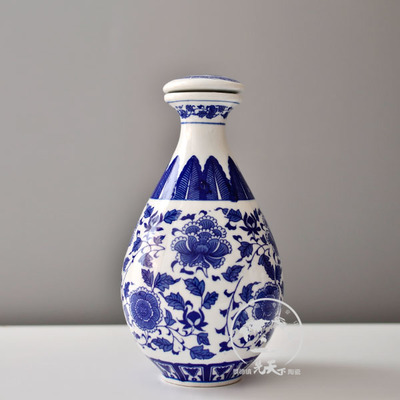 1斤青花瓷玉壶春酒瓶 酿酒图 景德镇陶瓷酒瓶厂 可定制LOGO